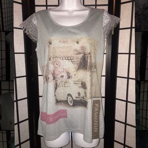 CREAM Bera Fashion Retro Graphic Top sz M